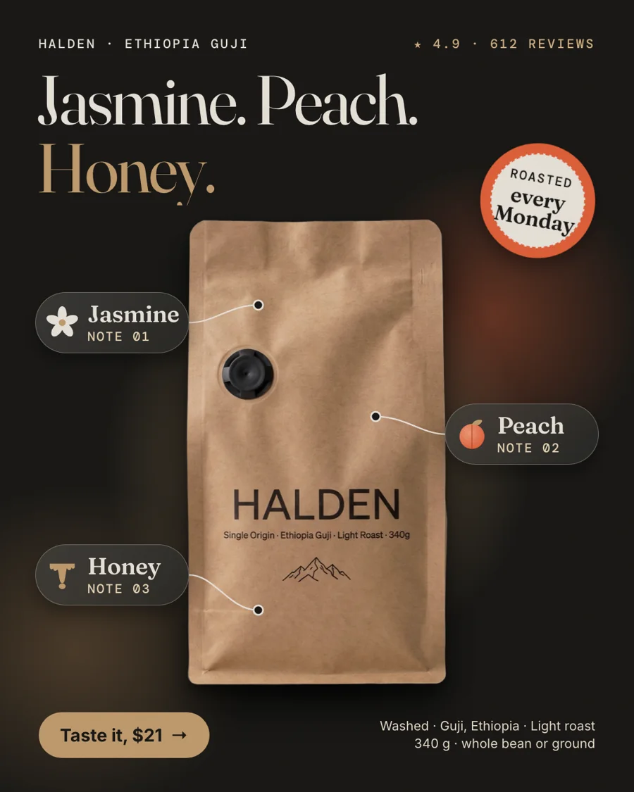 Sample ad for Halden: Taste notes